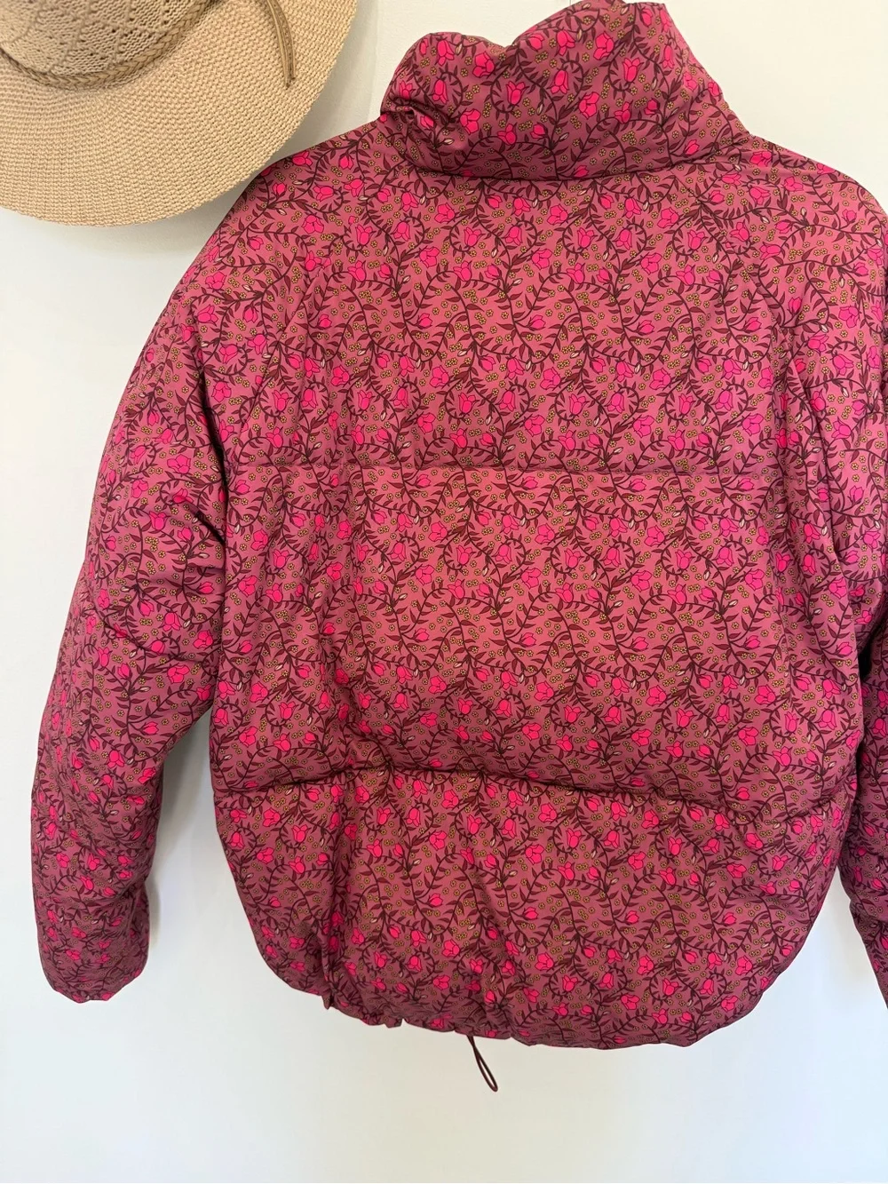Anthropologie Floral Pink Quilted Puffer Jacket